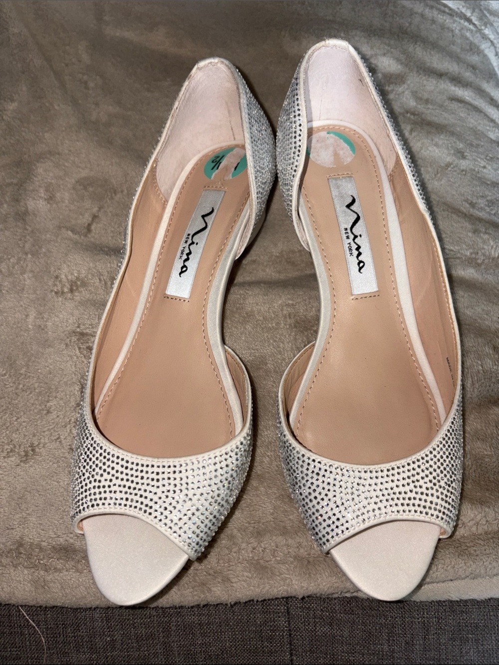 Nina Ivory Crystal Open-Toe Flats